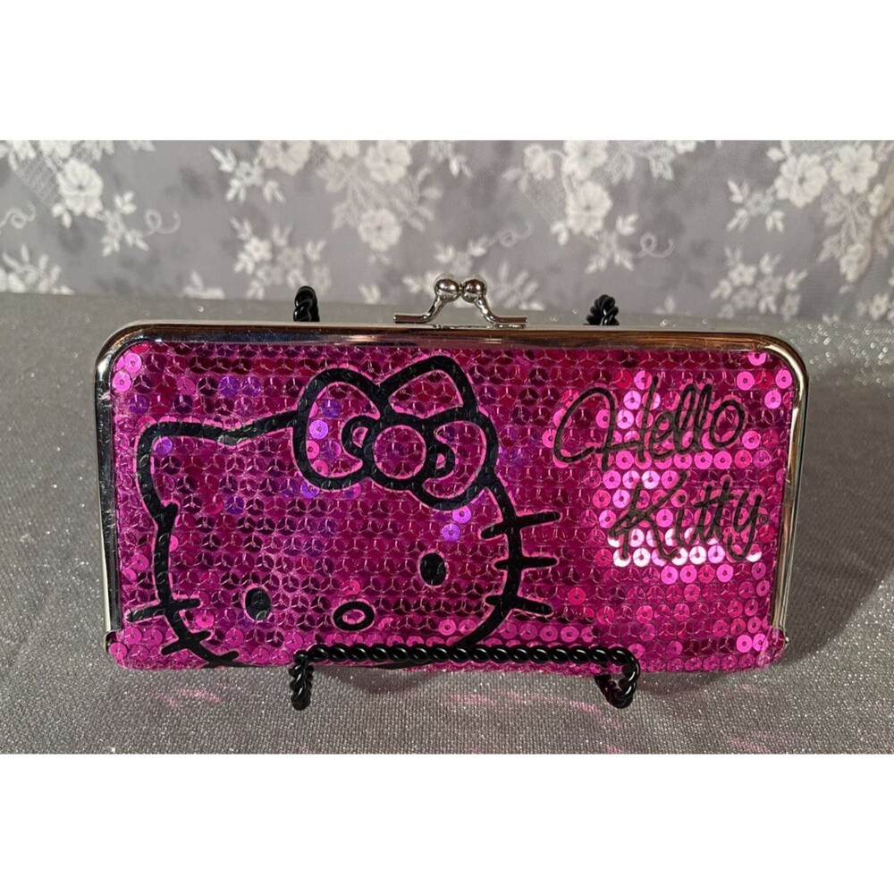 Sanrio Hello Kitty Sequin Purple Fuchsia Dark Pink Kiss Lock Wallet
